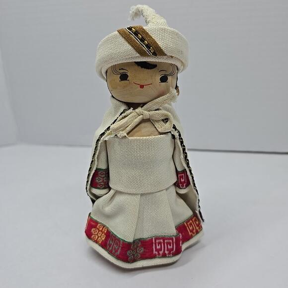 Other - Chinese Ethnic 6" Wood Doll Hand Painted Figurine Traditional Detailed Costume